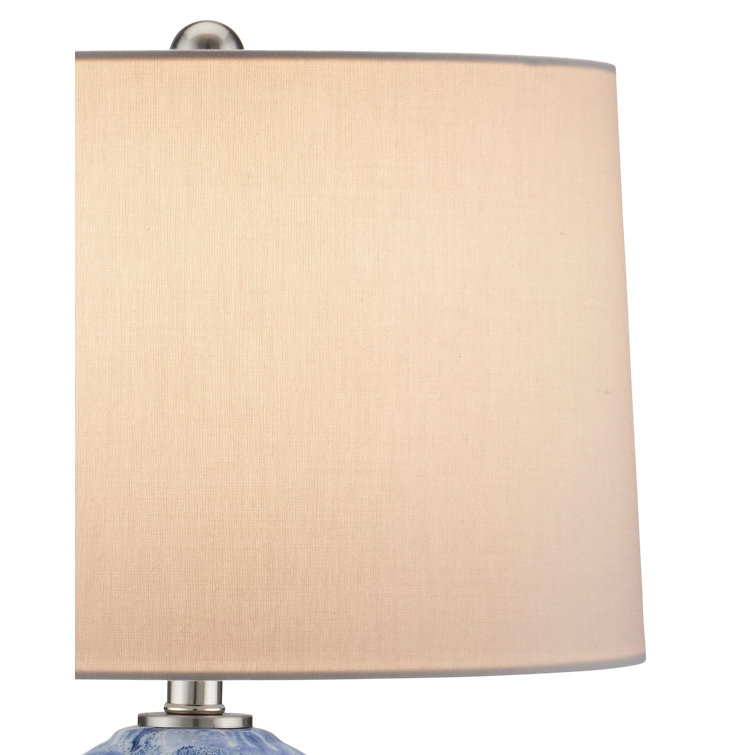 Blue and White Ceramic Table Lamp with Linen Shade