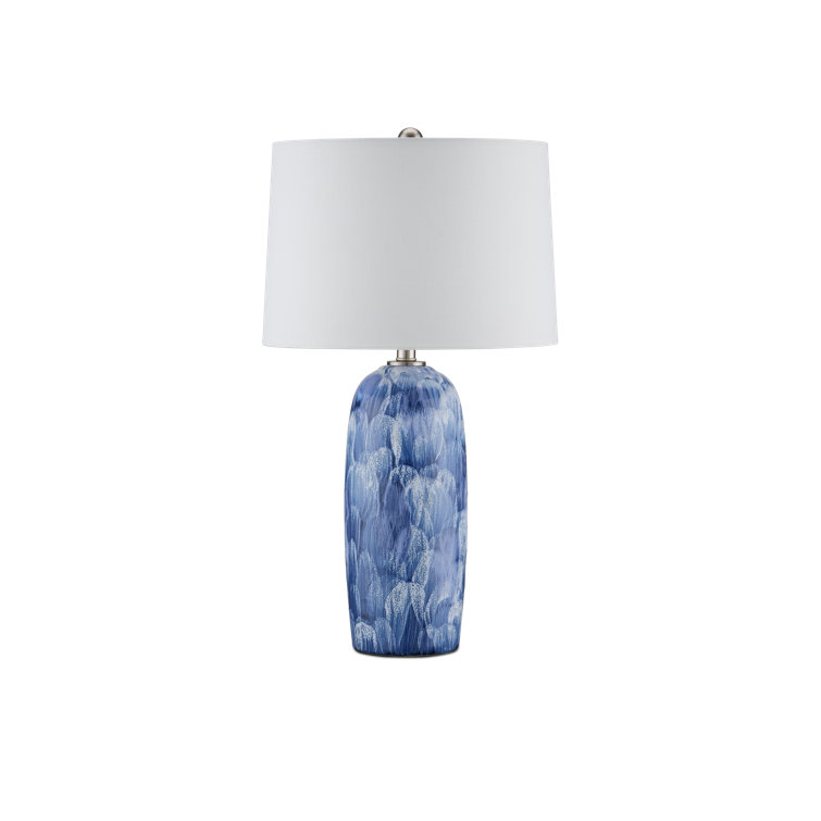 Blue and White Ceramic Table Lamp with Linen Shade
