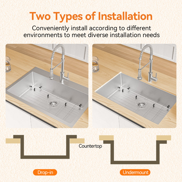 33'' Stainless Steel Drop-In Single Bowl Kitchen Sink