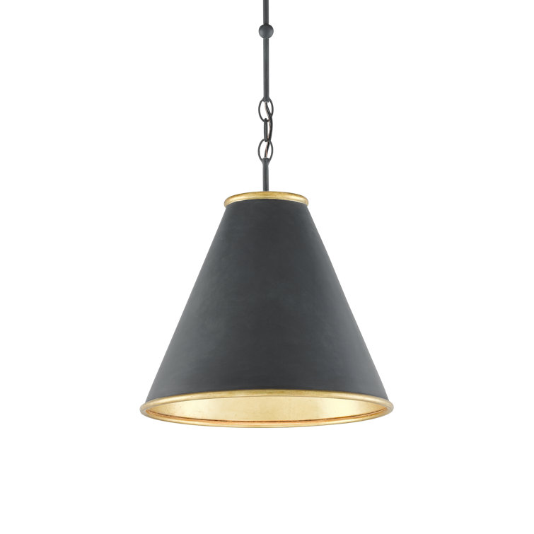 Adjustable Black and Gold Brass Cone Pendant Light