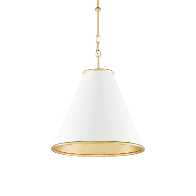 Adkins Adjustable Height Gold and White Cone Pendant Light