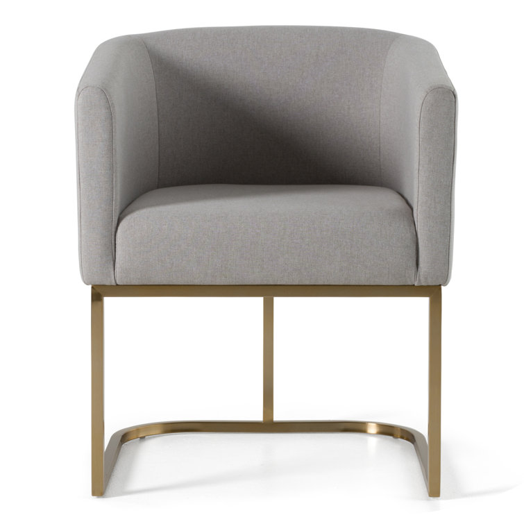 Echo Light Gray Linen Upholstered Arm Chair with Brass Base