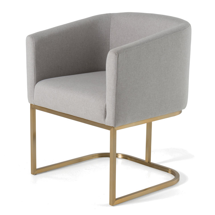 Echo Light Gray Linen Upholstered Arm Chair with Brass Base