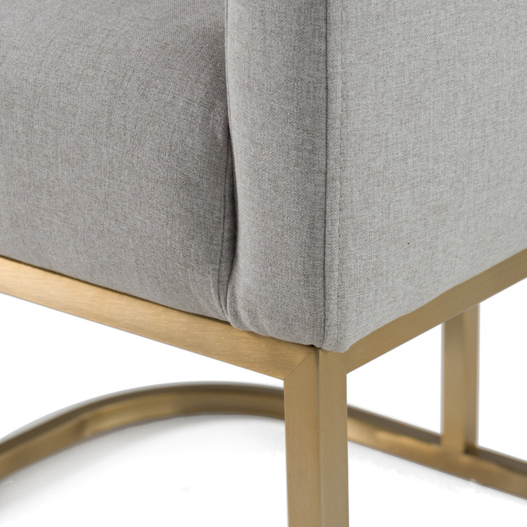 Echo Light Gray Linen Upholstered Arm Chair with Brass Base