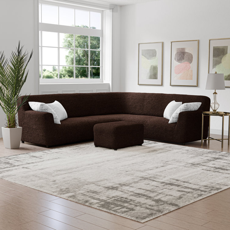 Dark Brown Stretchy Microfiber Corner Sofa Slipcover