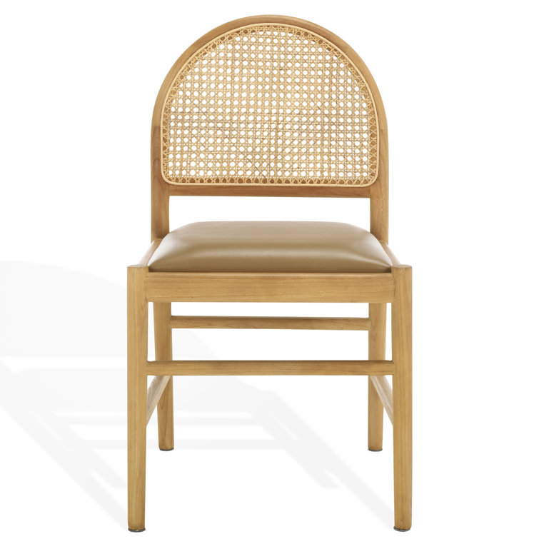 Laylie Natural Rattan and Leather Upholstered Dining Chair