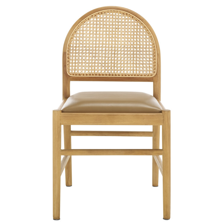 Laylie Natural Rattan and Leather Upholstered Dining Chair