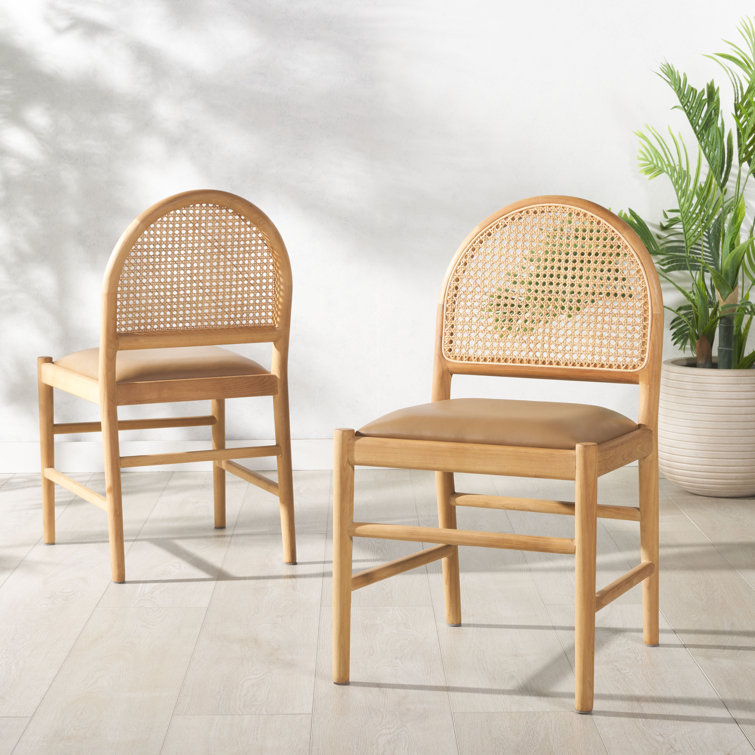 Laylie Natural Rattan and Leather Upholstered Dining Chair