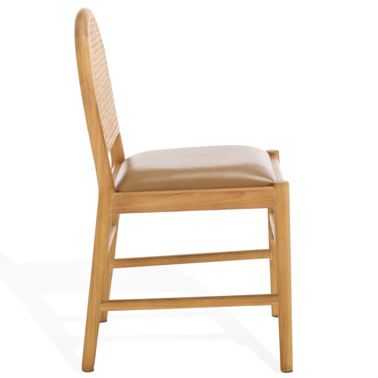 Laylie Natural Rattan and Leather Upholstered Dining Chair
