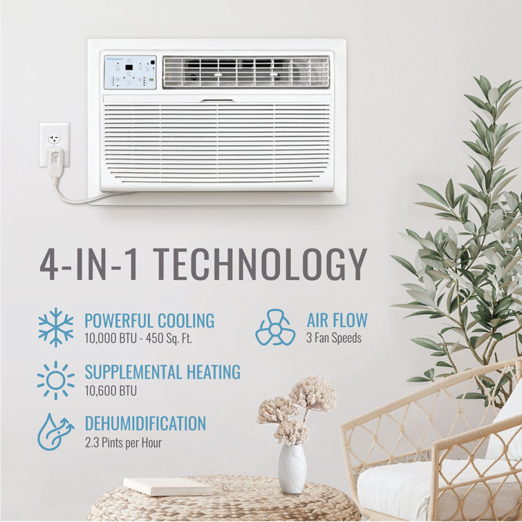 Keystone 10,000 BTU White Through-the-Wall Air Conditioner with Heater and Remote