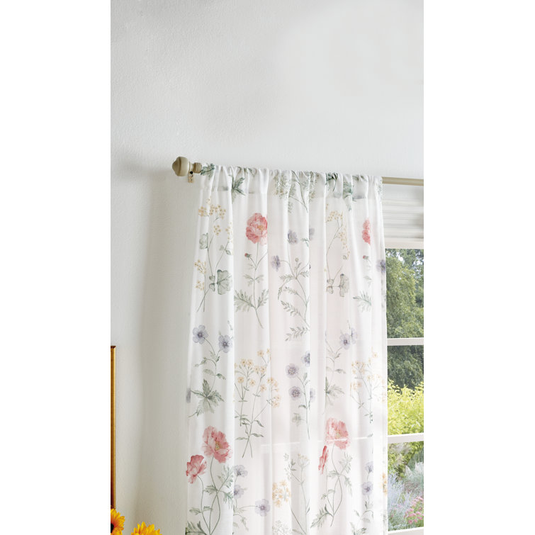 Multi Floral Semi-Sheer Rod Pocket Window Curtain Panels, 37in x 95in