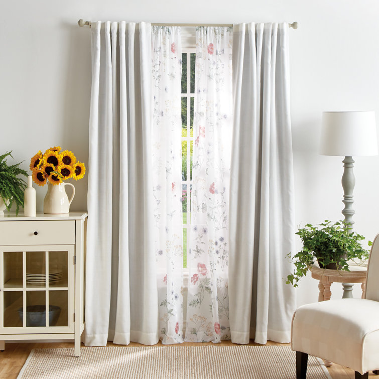 Multi Floral Semi-Sheer Rod Pocket Window Curtain Panels, 37in x 95in