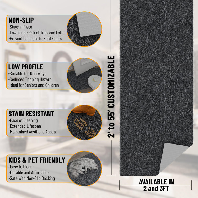 Black Ultra Thin Non-Slip Runner Rug with Rubber Backing