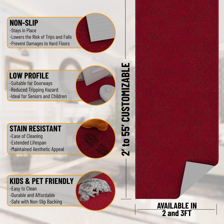 Oscar Red Synthetic Runner Rug with Non-Slip Rubber Backing