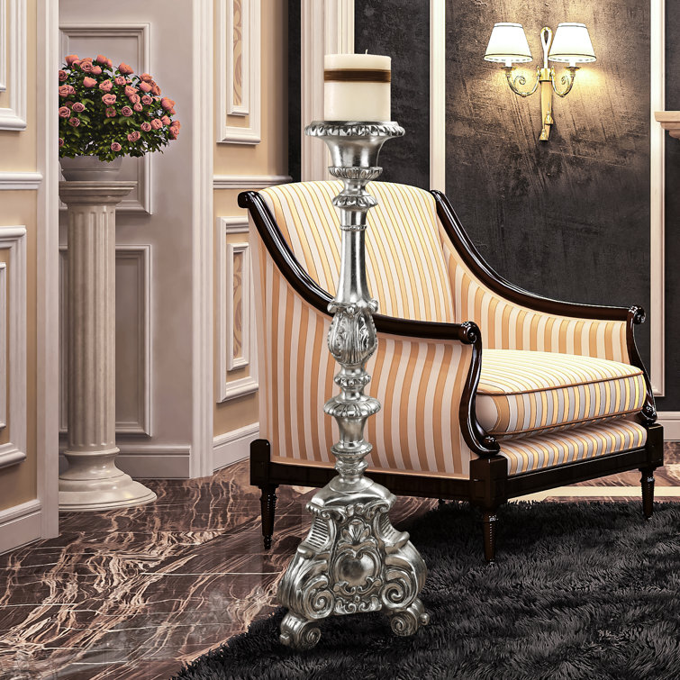 Large Antique Bronze Scroll-Footed Candlestick