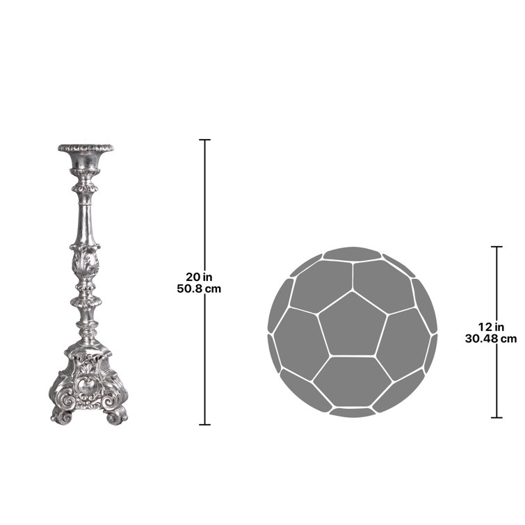Elegant Baroque Scroll-Footed Silver Leaf Resin Candlesticks, Set of 2