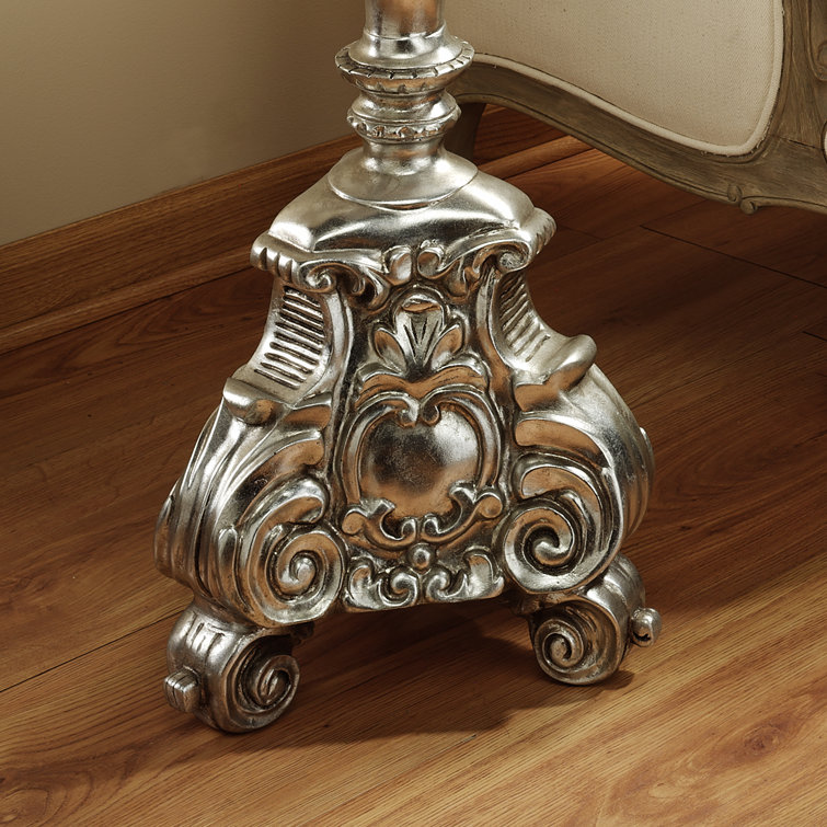 Elegant Baroque Scroll-Footed Silver Leaf Resin Candlesticks, Set of 2