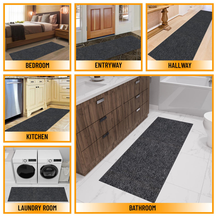 Black Ultra Thin Non-Slip Runner Rug with Rubber Backing