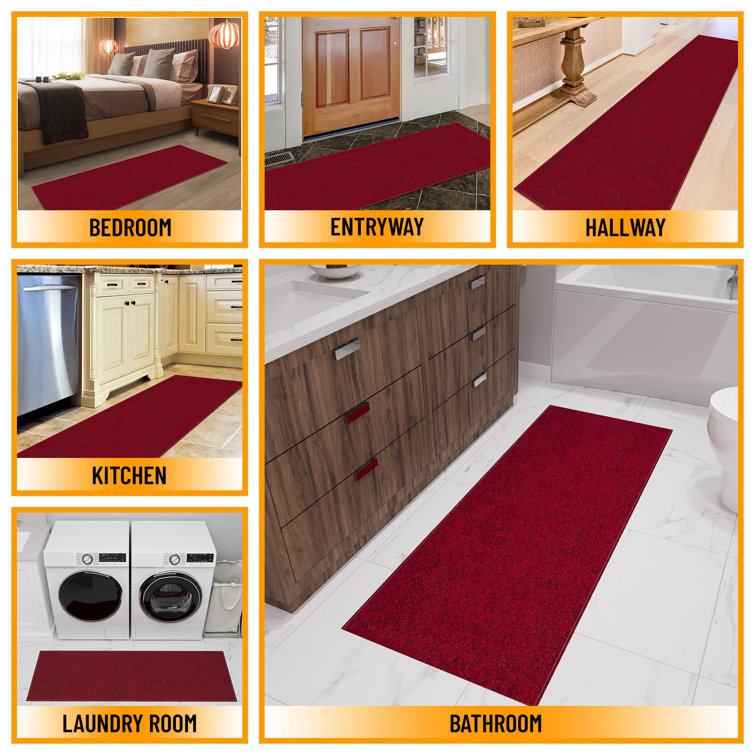 Oscar Red Synthetic Runner Rug with Non-Slip Rubber Backing