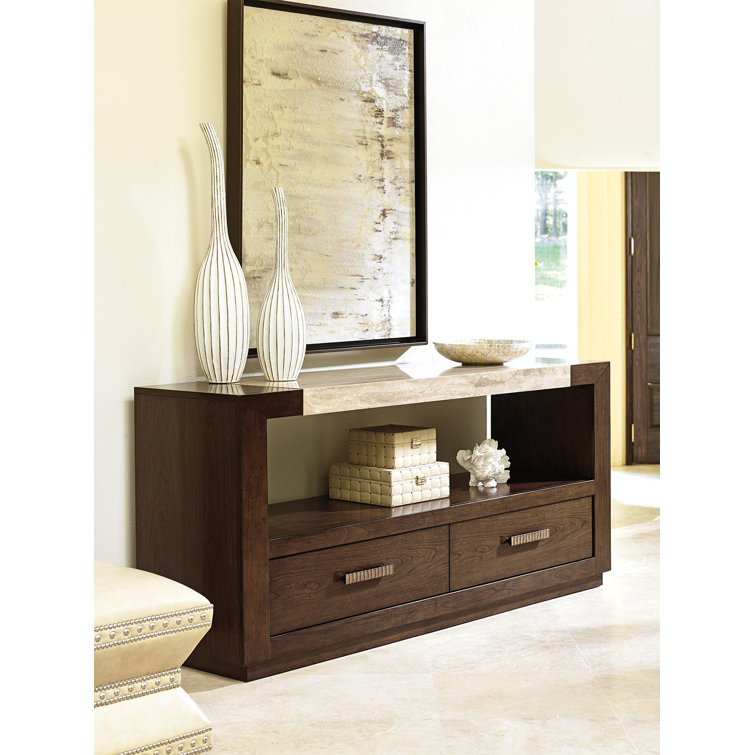 Contemporary Mocha 70'' Dining Console with Silver Travertine Top