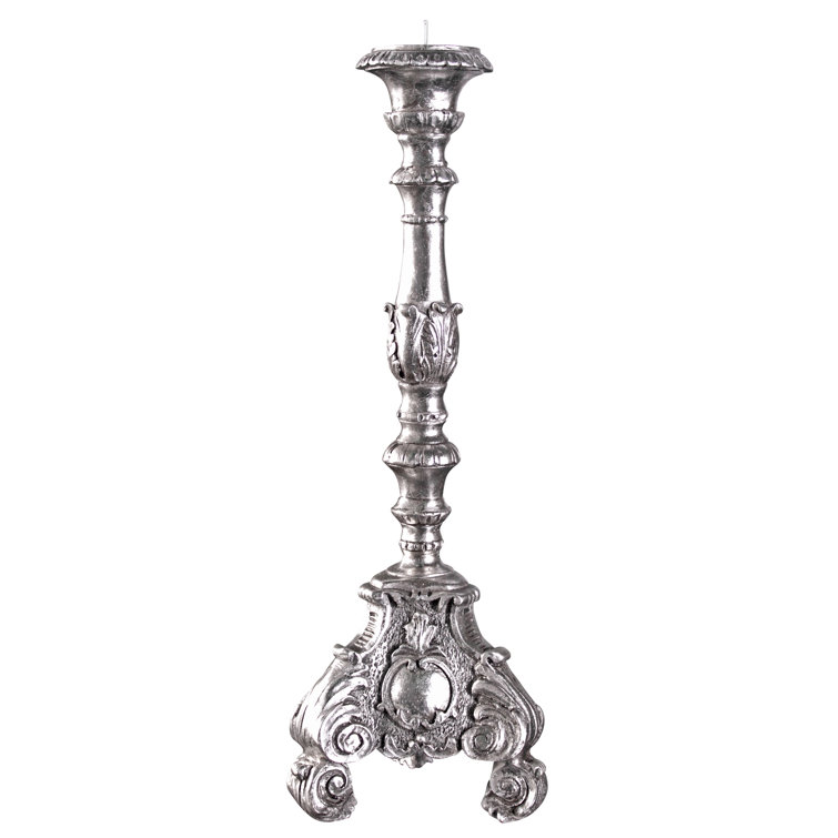 Medium Antique Bronze Resin Scroll-Footed Candlestick