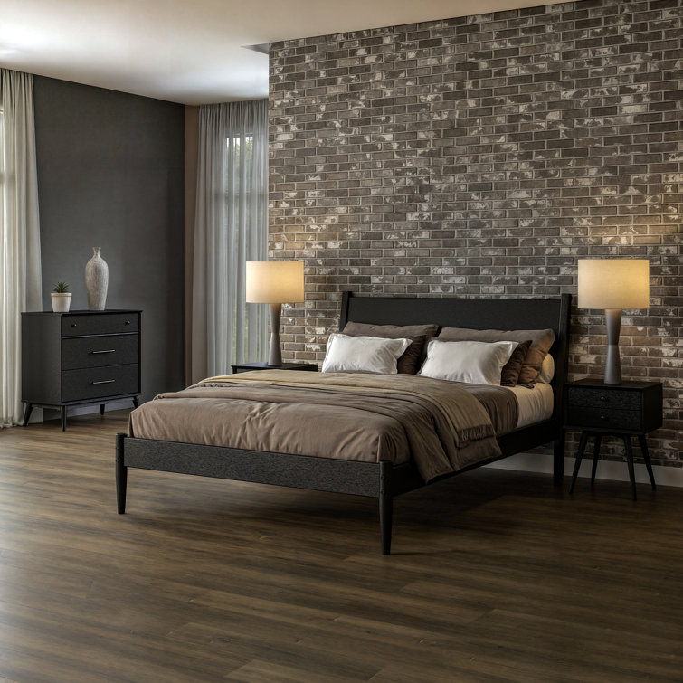 Antigua Black Wood Queen Bed with Headboard and Drawer