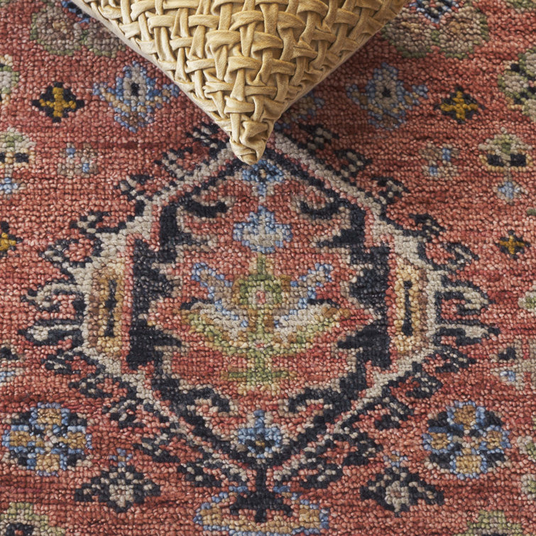 Samarkand Blue and Rust Hand-Knotted Wool 6' x 9' Area Rug