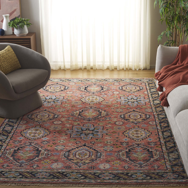 Samarkand Blue and Rust Hand-Knotted Wool 6' x 9' Area Rug