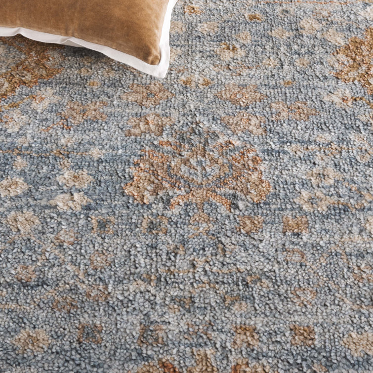 Light Blue Hand-Knotted Wool and Cotton 6' x 9' Rug