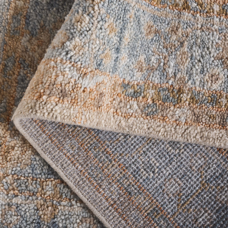Light Blue Hand-Knotted Wool and Cotton 6' x 9' Rug