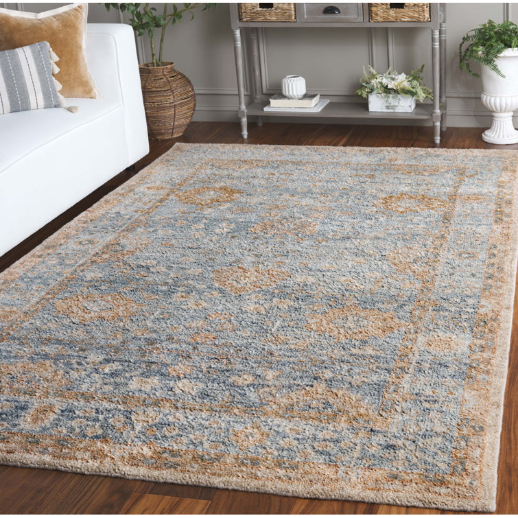 Light Blue Hand-Knotted Wool and Cotton 6' x 9' Rug