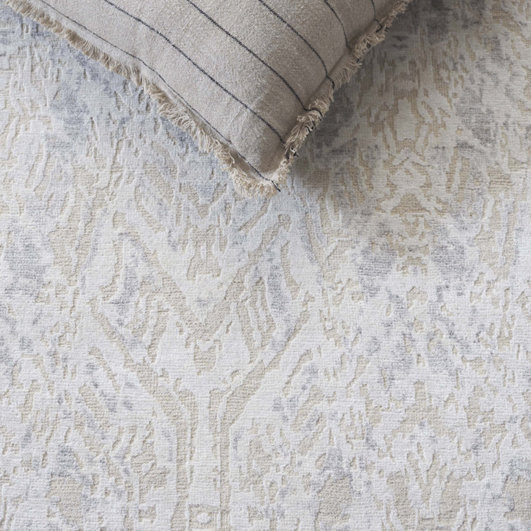 Ivory Hand-Knotted Wool and Silk 6' x 9' Rug