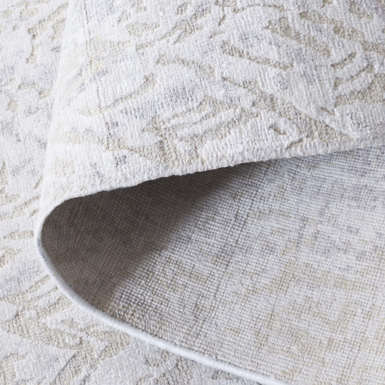 Ivory Hand-Knotted Wool and Silk 6' x 9' Rug
