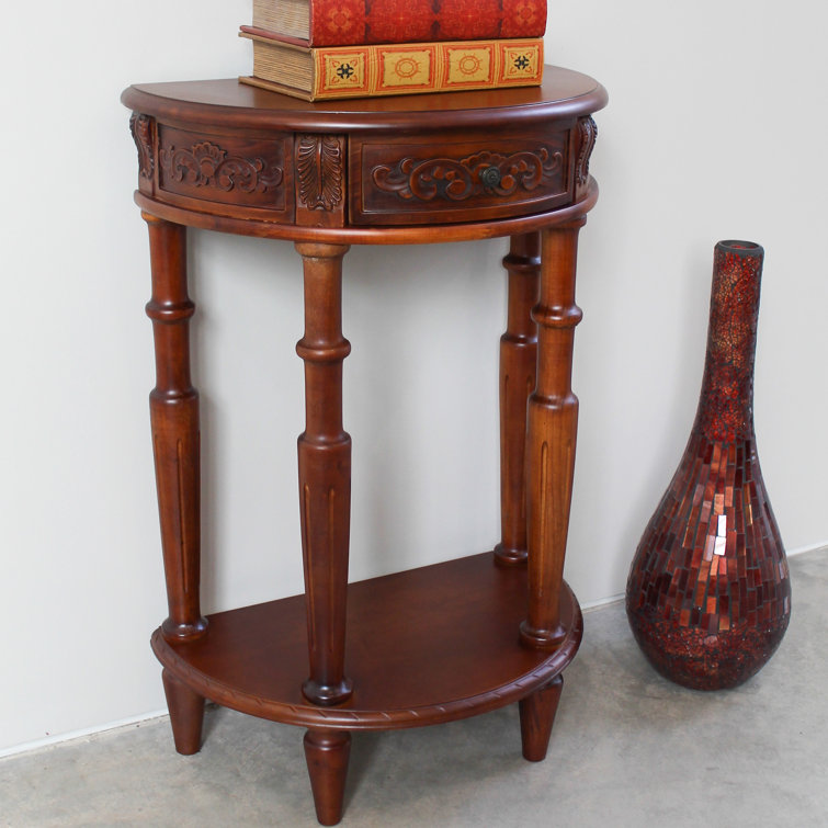 Walnut Stain Semi-Circle Wood and Metal Console Table with Storage