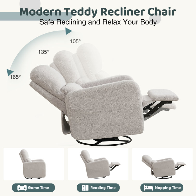 Gray Faux Leather Swivel Rocker Recliner with USB Port