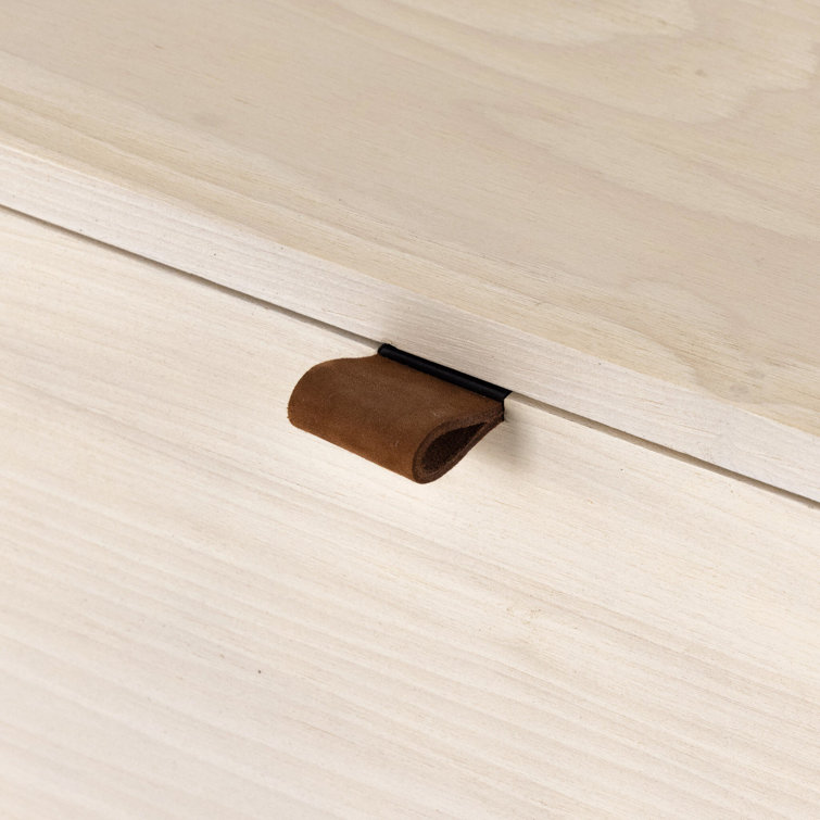 Contemporary Black Wash Poplar Media Console with Leather Pulls