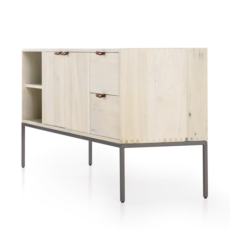 Contemporary Black Wash Poplar Media Console with Leather Pulls