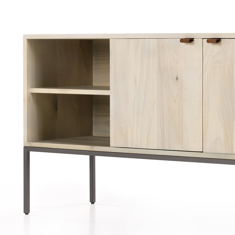 Contemporary Black Wash Poplar Media Console with Leather Pulls