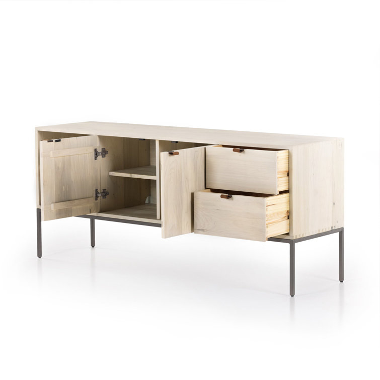 Contemporary Black Wash Poplar Media Console with Leather Pulls