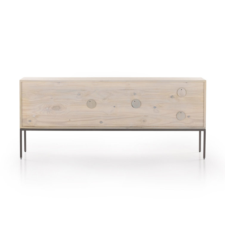 Contemporary Black Wash Poplar Media Console with Leather Pulls