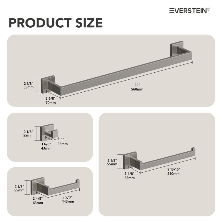 Brushed Nickel 4-Piece Bathroom Hardware Set with Towel Bar