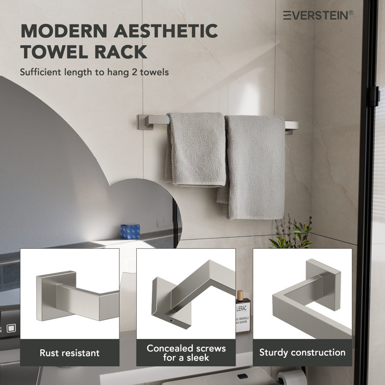 Brushed Nickel 4-Piece Bathroom Hardware Set with Towel Bar
