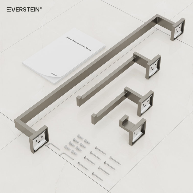 Brushed Nickel 4-Piece Bathroom Hardware Set with Towel Bar