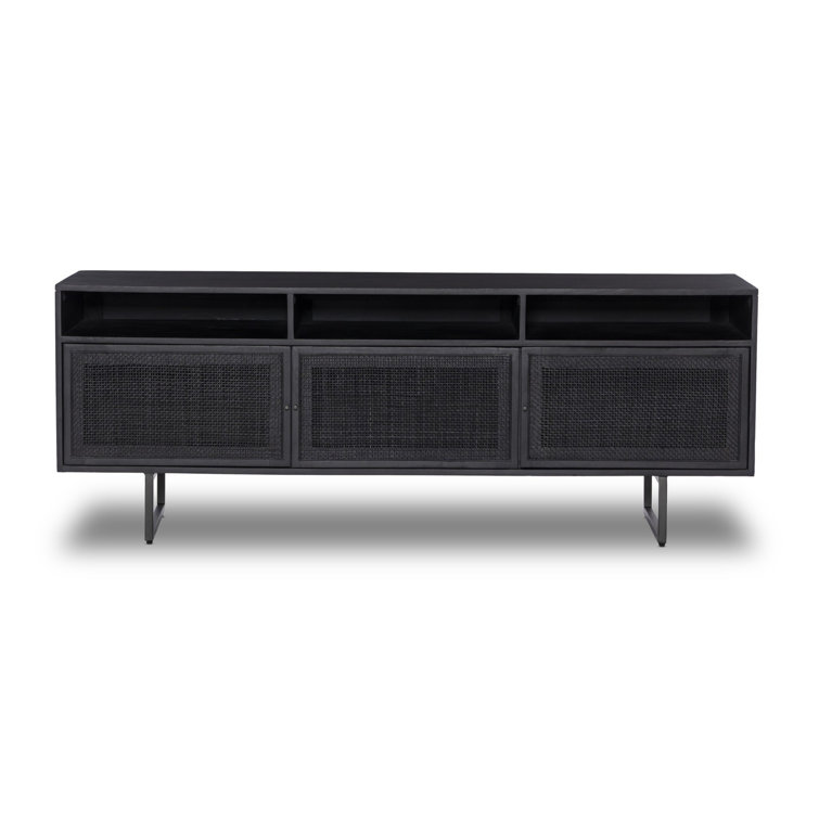 Black Wash Mango Wood Media Console with Black Cane