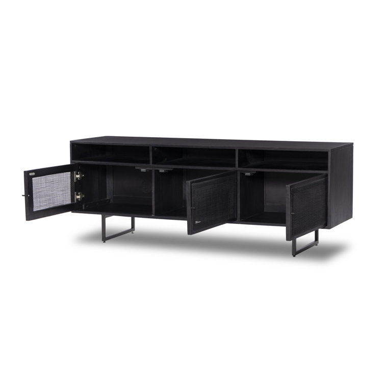 Black Wash Mango Wood Media Console with Black Cane