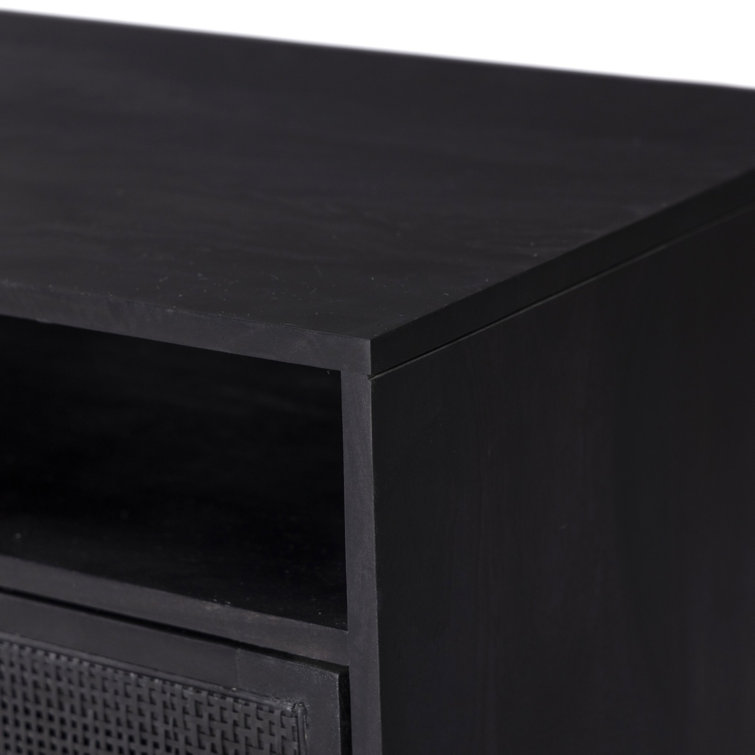 Black Wash Mango Wood Media Console with Black Cane