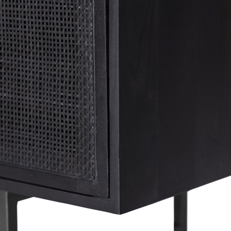 Black Wash Mango Wood Media Console with Black Cane