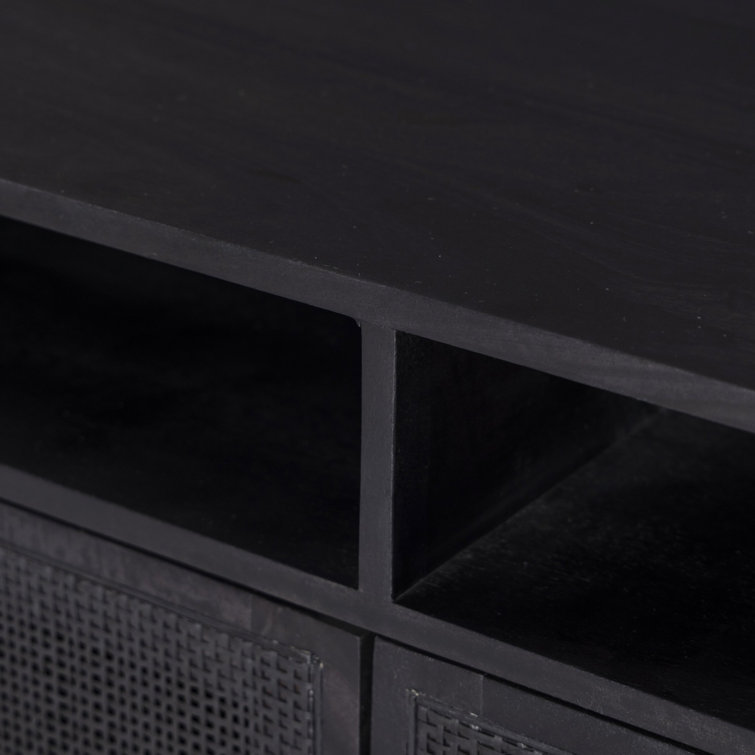 Black Wash Mango Wood Media Console with Black Cane