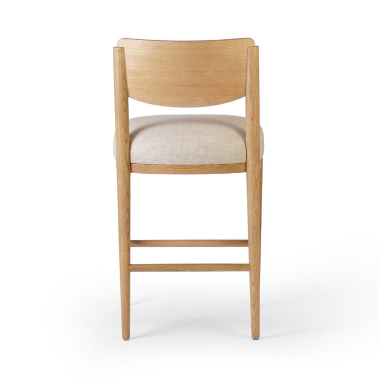 Natural Wood Counter Stool with Linen Upholstery