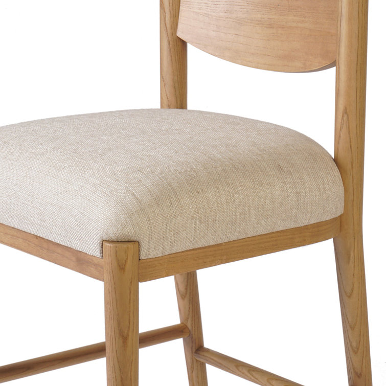 Natural Wood Counter Stool with Linen Upholstery